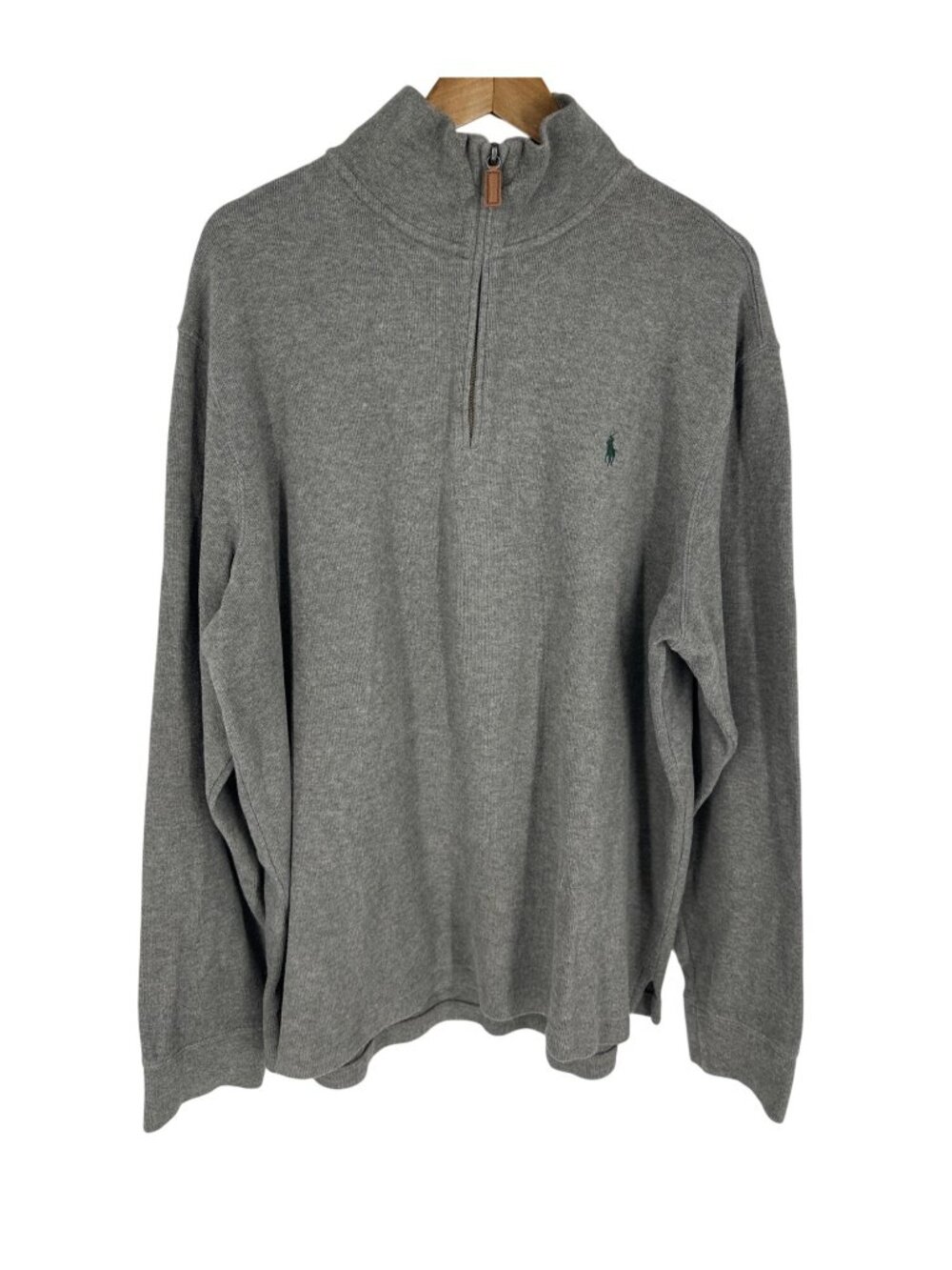 Ralph Lauren Gray 1/4 Zip Pullover Sweater With Green Logo Men's XL